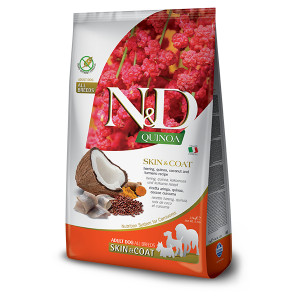 Natural & Delicious DOG GF ADULT SKIN COAT ALL BREED bezgraudu sausā barība suņiem Siļķe, kvinoja 7kg