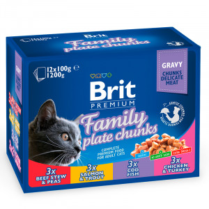 Brit Premium FAMILY PLATE CHUNKS konservi kaķiem mērcē MIX 12x100g