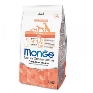 MONGE Dog ALL Salmon Rice sausā suņu barība Lasis, rīsi 12kg