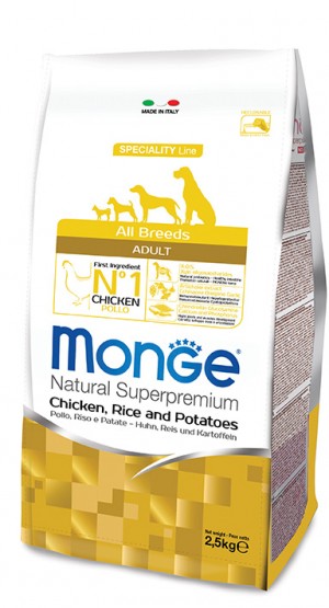 MONGE Dog ALL Chicken Rice sausā suņu barība Vista, rīsi 12kg