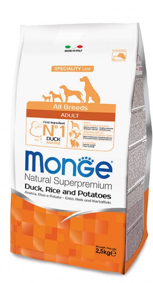 MONGE Dog ALL Duck Rice sausā suņu barība Pīle, rīsi 12kg
