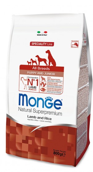 MONGE Dog ALL PUPPY & JUNIOR Lamb Rice sausā barība kucēniem Jērs, rīsi 12kg