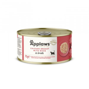 APPLAWS CAT CHICKEN DUCK konservi kaķiem Vista, pīle buljonā 70g