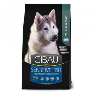CIBAU SENSITIVE FISH MEDIUM MAXI sausā barība suņiem Zivis 12+2kg