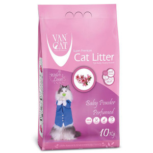 VAN CAT Compact cementējošās smiltis kaķu tualetēm BABY POWDER 10kg