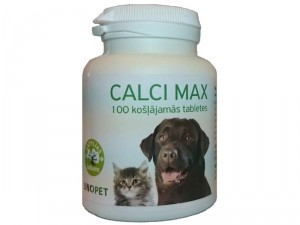 CALCI MAX 100 papildbarība suņiem un kaķiem Kalcijs, D vitamīns košļājamās tabletes N100