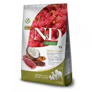 Natural & Delicious DOG GF ADULT SKIN COAT ALL BREED bezgraudu sausā barība suņiem Pīle, kvinoja 7kg