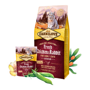 Carnilove Cat Fresh Chicken & Rabbit bezgraudu sausā kaķu barība Svaiga vista, trusis 2kg