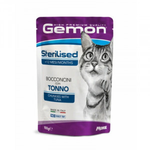 GEMON CAT CHUNKIES STERILISED TUNA konservi gabaliņos kaķiem Tuncis, dori 100g