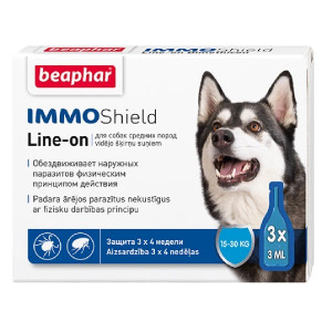 Beaphar IMMO SHIELD DOG pilieni ar demetikonu pret parazītiem suņiem 15-30kg M 3gb x3ml