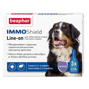 Beaphar IMMO SHIELD DOG pilieni ar demetikonu pret parazītiem suņiem 30-50kg L 3gb x4ml
