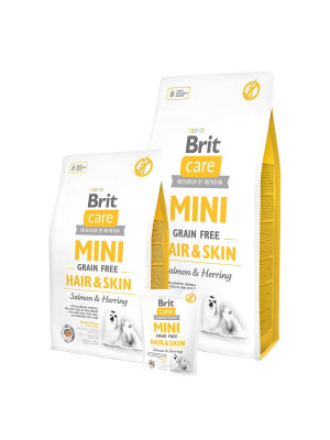 Brit Care Mini GF Hair & Skin bezgraudu sausā barība mazo suņiem Lasis 7kg