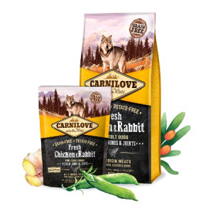 Carnilove Dog Fresh Chicken & Rabbit bezgraudu sausā barība suņiem Svaiga vista, trusis 12kg