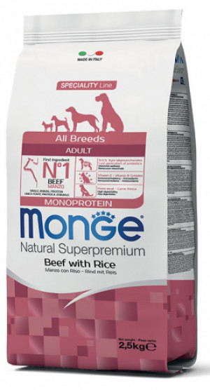 MONGE Dog ALL Monoprotein Beef Rice sausā suņu barība Liellops, rīsi 12kg