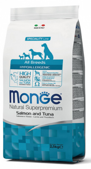 MONGE Dog ALL Hypoallergenic Salmon Tuna sausā suņu barība Lasis, tuncis 12kg