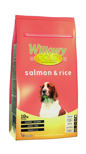 Willowy Gold Dog Salmon Rice sausā barība pieaugušiem suņiem ar lasi un rīsiem 10kg