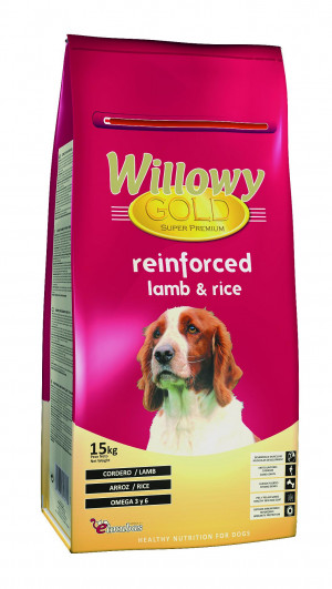 Willowy Gold Dog Reinforced Lamb Rice sausā barība pieaugušiem suņiem ar jēru un rīsiem 15kg