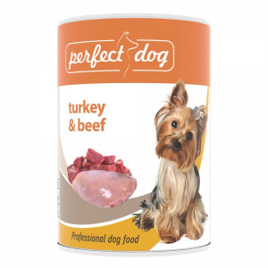 Perfect Dog Turkey Beef suņu konservi Tītars, liellops 400g