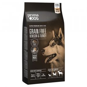 PrimaDog Adult Venison Turkey bezgraudu sausā suņu barība Briedis, tītars 1.5kg