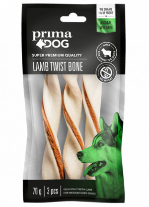 PrimaDog Twist gardums suņiem Košļājama nūjiņa ar jēru 3gb 14cm 70g
