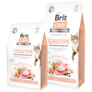 Brit Care CAT GF Sensitive bezgraudu sausā barība kaķiem Tītars, lasis 2kg