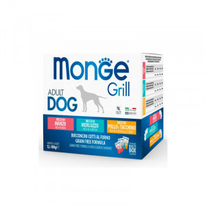Monge Dog Grill suņu konservi Multipack Liellops, menca, vista 12x100g