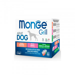 Monge Dog Grill suņu konservi Multipack Lasis, cūkgaļa, jērs 12x100g