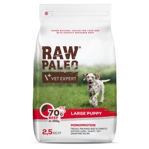 Raw Paleo Monoprotein LARGE PUPPY sausā barība kucēniem Liellops 2.5kg