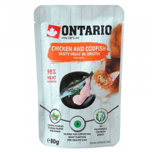 ONTARIO CAT POUCH CHICKEN COD konservi kaķiem Vista, menca buljonā 80g