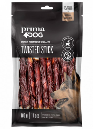 PrimaDog Twisted gardums suņiem Košļājama nūja ar medījuma gaļu 11gb 13cm 100g