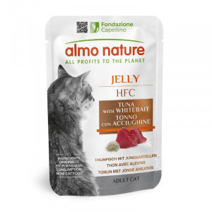 Almo Nature Cat HFC Jelly Tuna & Whitebait konservi kaķiem Tuncis, mailītes želejā 55g
