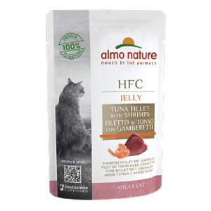 Almo Nature Cat HFC Jelly Tuna & Shrimps konservi kaķiem Tuncis, garneles želejā 55g