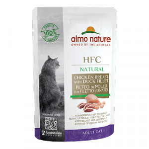 Almo Nature Cat HFC Chicken Breast & Duck Fillet konservi kaķiem Vista, pīle 55g