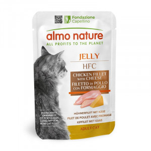 Almo Nature Cat HFC Jelly Chicken Fillet & Cheese konservi kaķiem Vista ar sieru želejā 55g