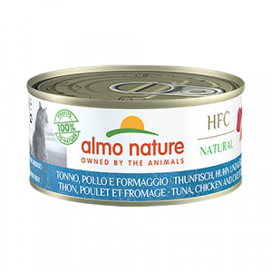 Almo Nature Cat HFC Tuna, Chicken, Cheese konservi kaķiem Tuncis, vista, siers 150g