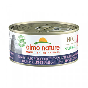 Almo Nature Cat HFC Tuna, Chicken, Ham konservi kaķiem Tuncis, vista, šķiņķis 150g