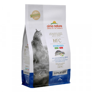 Almo Nature Cat HFC Longevity Sterilised Sea Bass sausā barība kaķiem Jūras asaris 1.2kg