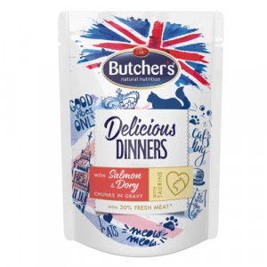 Butchers Cat Dinners Salmon & Dory konservi kaķiem Lasis, dorada mērcē 100g