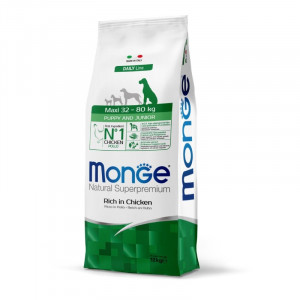 MONGE DOG PUPPY JUNIOR MAXI CHICKEN sausā barība kucēniem Vista 12kg
