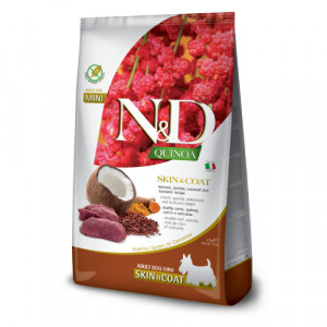 Natural & Delicious DOG GF ADULT SKIN COAT S bezgraudu sausā barība suņiem Briedis, kvinoja 2.5kg