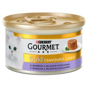 Gourmet Gold SAVOURY CAKE kaķu konservi Jērs, pākšu pupiņas 85g