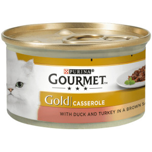 Gourmet Gold CHUNKS GRAVY kaķu konservi Tītars, pīle mērcē 85g
