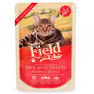Sam's Field Cat Sterilized Beef & Beetroot  konservi kaķiem Liellops, biete 85g