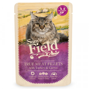 Sam's Field Cat Turkey Fillets & Carrot konservi kaķiem Tītars, burkāni 85g