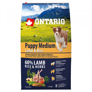 Ontario PUPPY Medium Lamb & Rice sausā barība kucēniem Jērs, rīsi 6.5kg