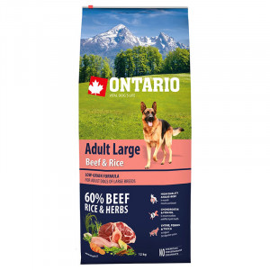 Ontario Dog LARGE BREED Beef & Rice sausā barība suņiem Liellops, rīsi 12kg