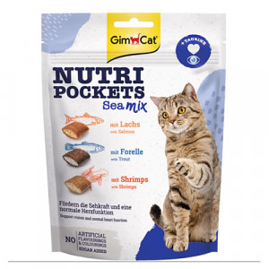 GimCat Nutri Pockets Sea Mix vitamīnu gardums kaķiem Lasis, forele, garneles 150g