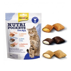 GIMCAT NUTRI POCKETS SEA MIX kaķu gardums Lasis, forele, garneles 150g