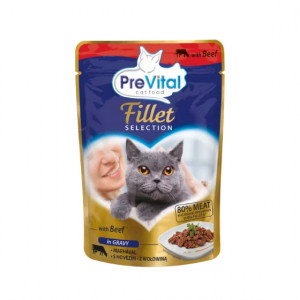 PreVital Fillet Beef Gravy konservi kaķiem Liellops mērcē 85g