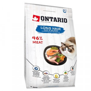 Ontario CAT LONG HAIR sausā kaķu barība Pīle, lasis 2kg